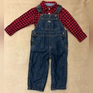 OshKosh B'gosh Plaid and Denim Kids Overalls Size 18 Months